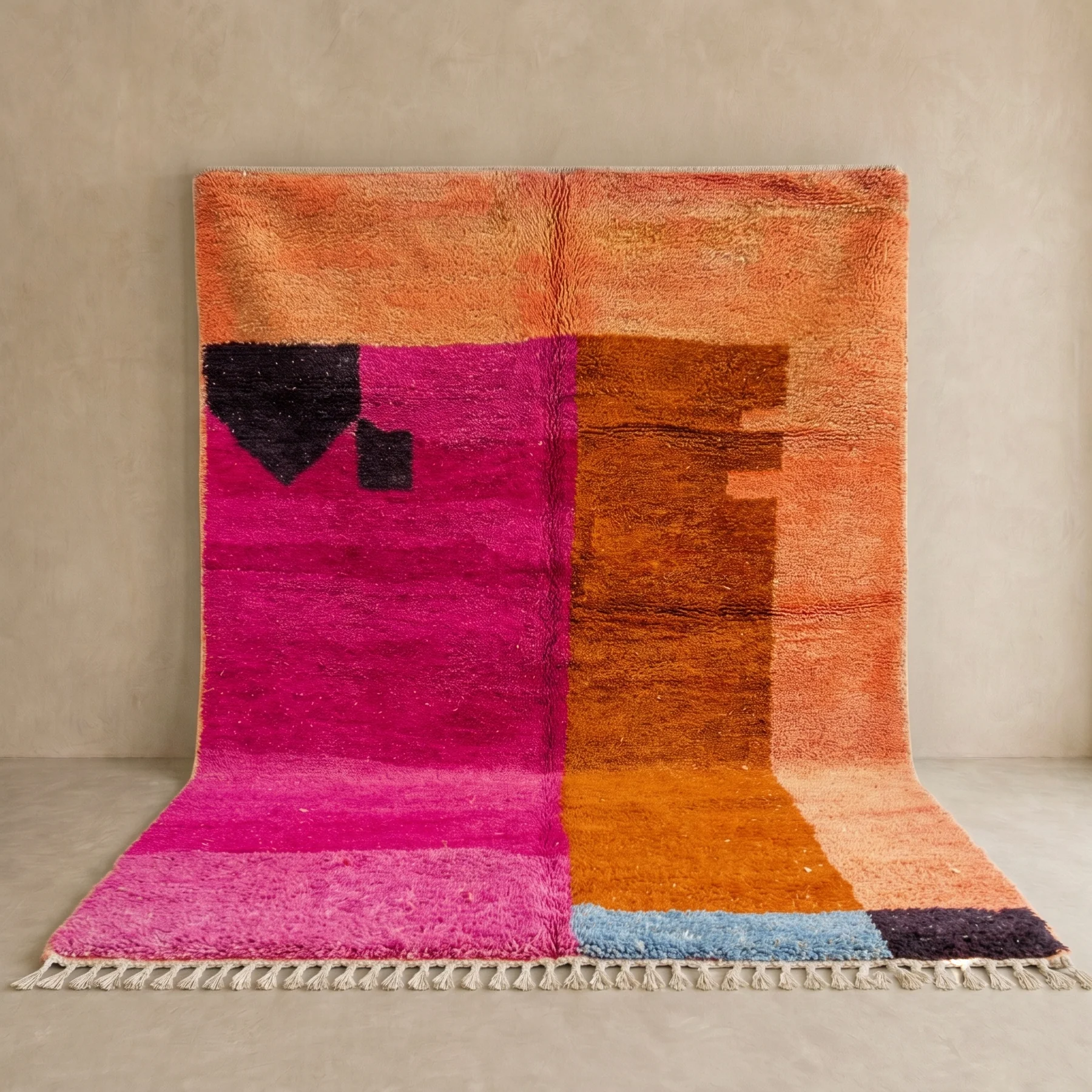 Magenta and burnt orange Moroccan wool rug with abstract design
