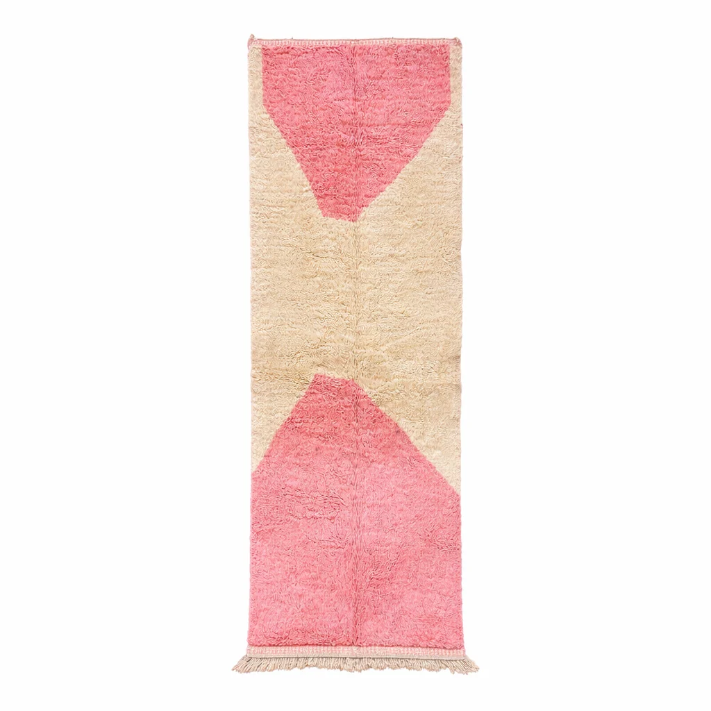 Pink Moroccan wool runner rug with geometric Berber design